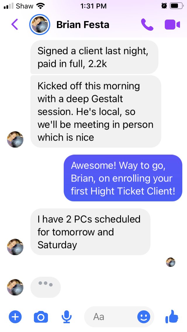 Brian — life coach, client paid in full at $2.2K