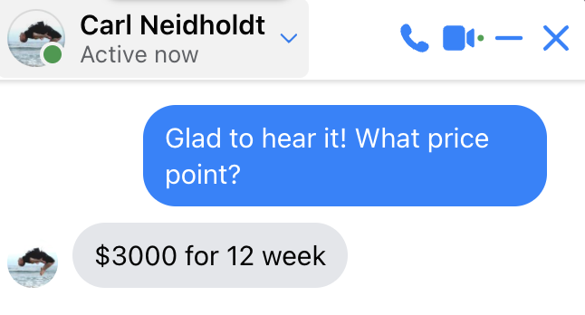 Carl — fitness coach, $3K for 12 weeks