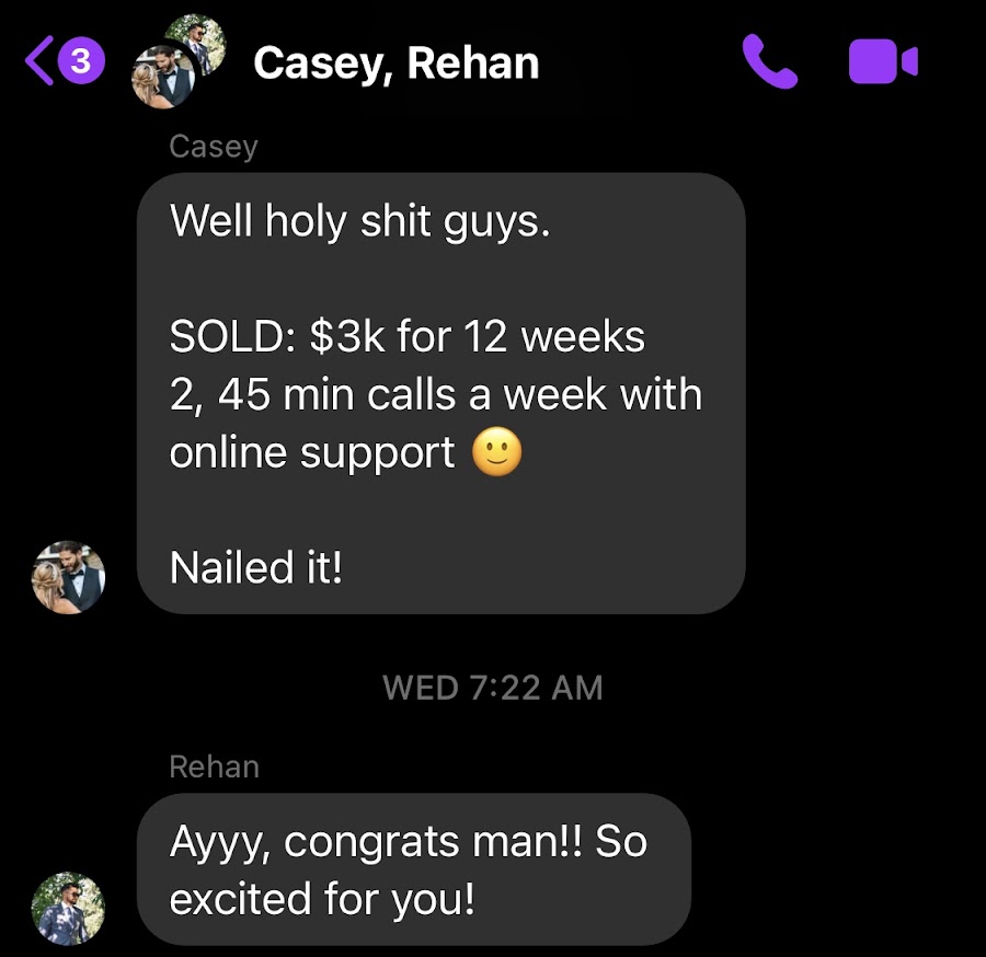 Casey — career coach, sold $3K for 12 weeks