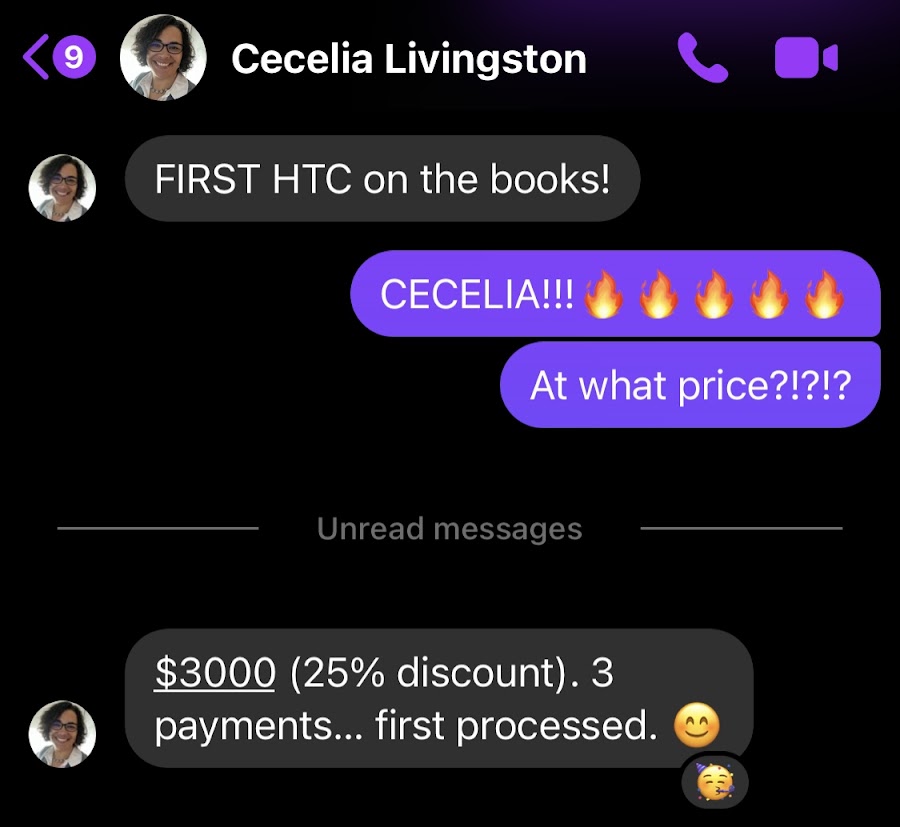Cecelia — first high-ticket client at $3K