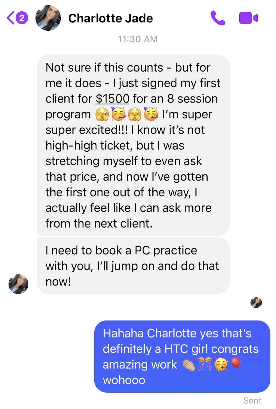 Charlotte — anxiety coach, first client at $1.5K