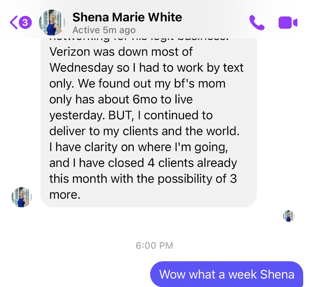 Shena: 'I have closed 4 clients already this month with the possibility of 3 more.'